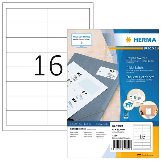 [1420070] Etiket HERMA 10780 97x33.8mm wit 1280stuks