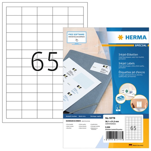 [1420071] Etiket HERMA 10778 38.1x21.2mm wit 5200stuks