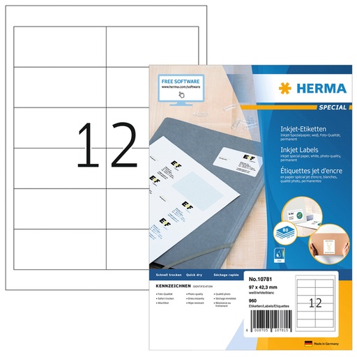 [1420073] Etiket HERMA 10781 97x42.3mm wit 960stuks