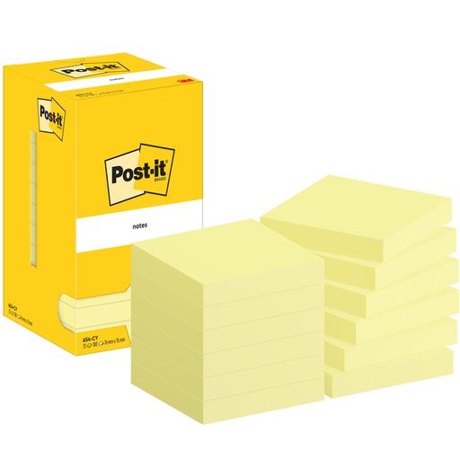 [1420093] Memoblok Post-it 654 76x76mm geel 12 stuks