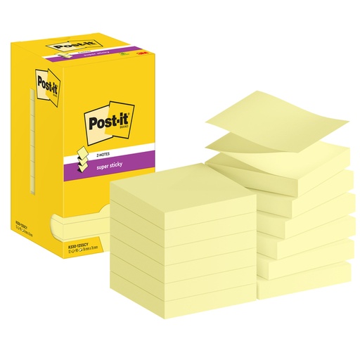 [1420101] Memoblok Post-it Z-Note S330 Super Sticky 76x76mm geel 12 stuks