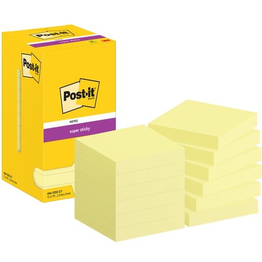 [1420103] Memoblok Post-it 654 Super Sticky 76x76mm canary yellow 12 stuks