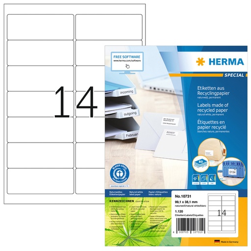 [1421070] Etiket HERMA recycling 10731 99.1x38.1mm 1120stuks wit