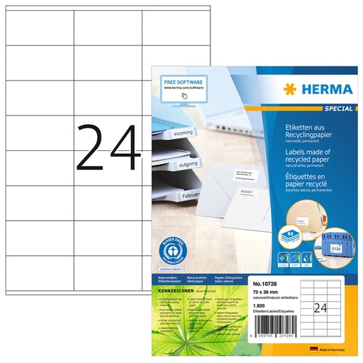 [1421073] Etiket HERMA recycling 10728 70x36mm 1920stuks wit