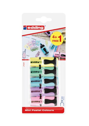 [1421897] Markeerstift edding 7 mini 1-3mm pastel ass blister à 4+1 stuk gratis