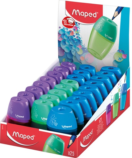 [340208] Puntenslijper Maped Shaker 1-gaats display á 25 stuks assorti