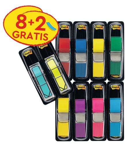 [1422510] Indextabs 3M Post-it 683 11.9x43.2mm 8 kleuren assorti + 2 sets pijlvorm gratis