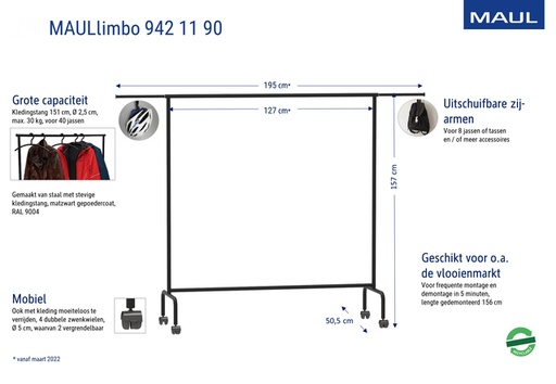 [1422752] Garderoberek MAUL Limbo 156x127(tot 220)x50cm mobiel (zijarmen)