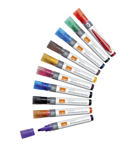 [1422793] Whiteboardmarker Nobo Liquid ink rond assorti 3mm 10stuks