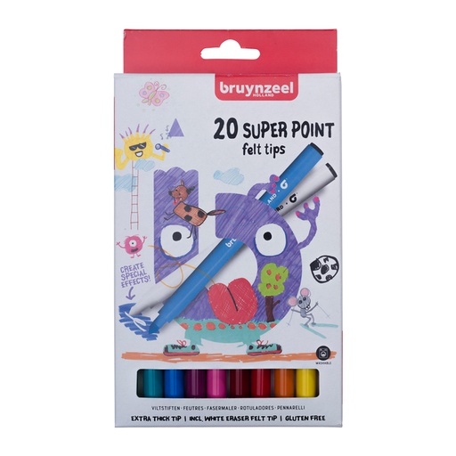 [1422910] Viltstift Bruynzeel Kids Super Point set à 20 kleuren
