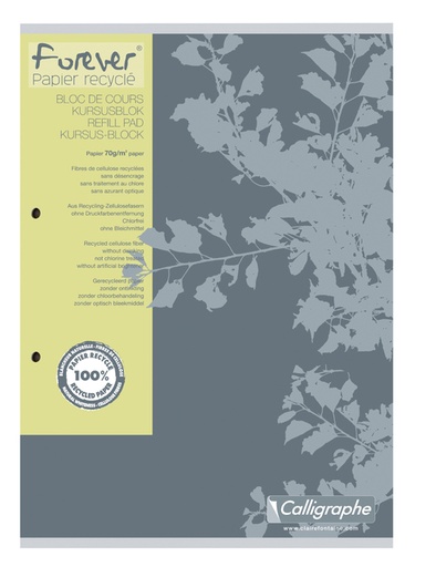 [1423107] Cursusblok Clairefontaine Forever Calligraphe A4 ruit 5x5mm 2-gaats 200 pagina's 70gr grijs