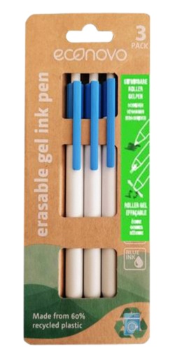 [1429623] Gelschrijver Econovo uitwisbaar fijn blauw blister à 3 stuks