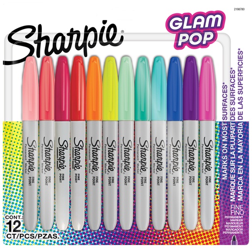 [1429813] Viltstift Sharpie Glampop fijn assorti blister à 12 stuks
