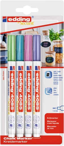 [1429834] Krijtstift edding 4085 by Securit rond 1-2mm metallic assorti blister à 4 stuks