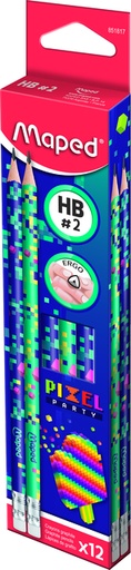 [1430640] Grafietpotlood Maped Pixel Party met gum set à 12 stuks assorti
