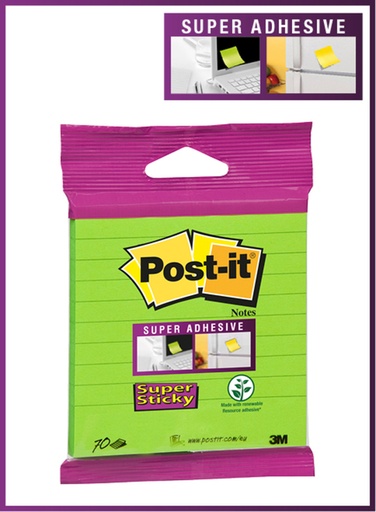 [1430797] Memoblok 3M Post-it XL-LL Super Sticky 101mmx101mm groen met lijn 70 vel
