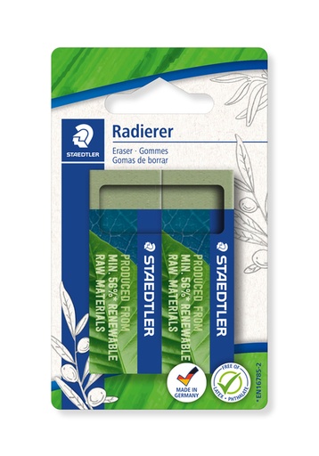 [1431209] Gum Staedtler Eco 52680 65x23x10mm olijfgroen blister à 2 stuks
