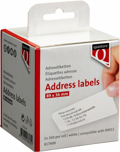 [817600] Labeletiket Quantore 99012 36x89mm adres wit 2 rollen