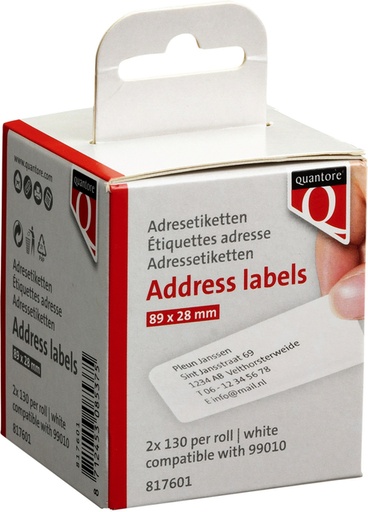 [817601] Labeletiket Quantore 99010 28x89mm adres wit 2 rollen