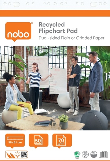 [1430157] Flipoverpapier Nobo gerecycled 58x81cm dubbelzijdig rol 50 vel