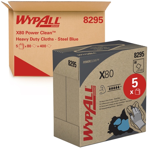 [1434276] Poetsdoek WypAll X80 Powerclean 426x212mm 80vel pop-up blauw 8295