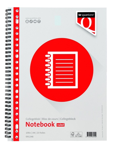 [091248] Collegeblok Quantore A4 lijn 23-gaats 100vel 70gr