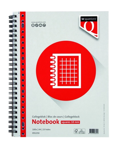 [091250] Collegeblok Quantore A4 ruit 10mm 23-gaats100vel 70gr
