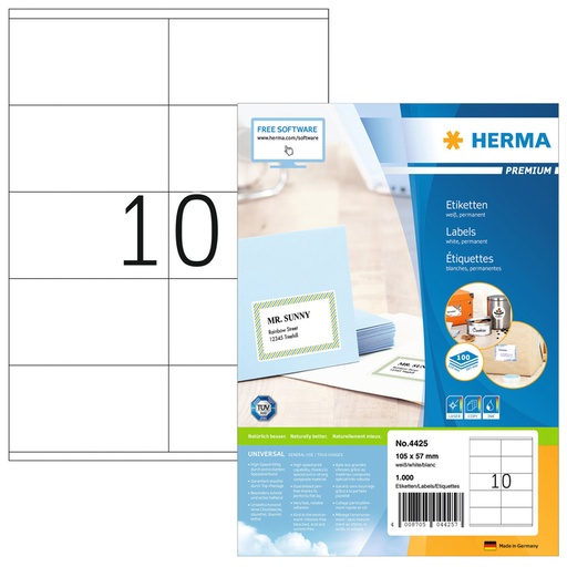 [817466] Etiket HERMA 4425 105x57mm premium wit 1000stuks