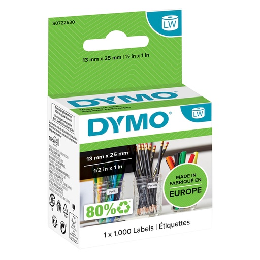 [817593] Etiket Dymo LabelWriter multifunctioneel 13x25mm 1 rol á 1000 stuks wit