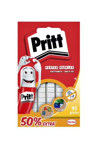 [836296] Poster Buddies Pritt dubbelzijdige kleefpads voor oa posters blister à 95 stuks 50% gratis