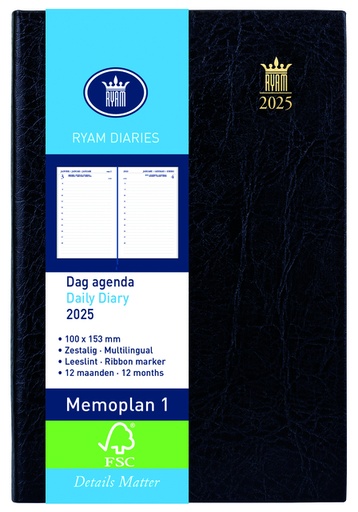 [900074] Agenda 2026 Ryam Memoplan 1 Mundior 1dag/1pagina zwart