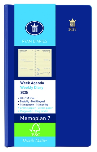 [900075] Agenda 2026 Ryam Memoplan 7 Suprema 7dagen/2pagina's ringplastic assorti