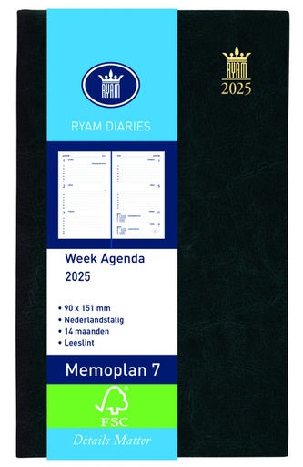 [900076] Agenda 2026 Ryam Memoplan 7 Suprema 7dagen/2pagina's zwart