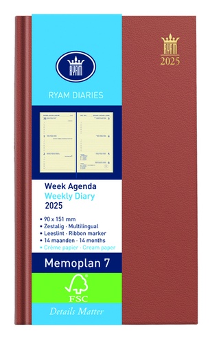 [900099] Agenda 2026 Ryam Memoplan 7 Nappa 7dagen/2pagina's assorti