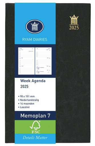 [900117] Agenda 2026 Ryam Memoplan 7 Mundior 7dagen/2pagina's zwart