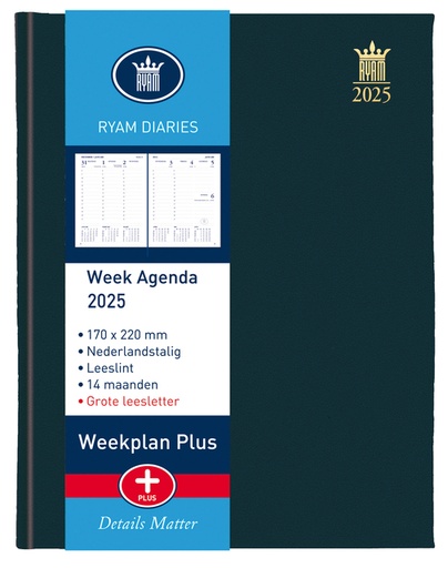 [900124] Agenda 2026 Ryam Weekplan Plus Mercury groot letter 7dagen/2pagina's zwart