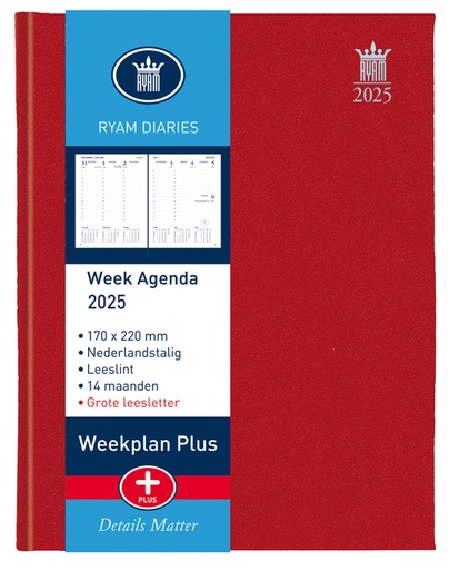 [900184] Agenda 2026 Ryam Weekplan Plus Mercury 7dagen/2pagina's rood