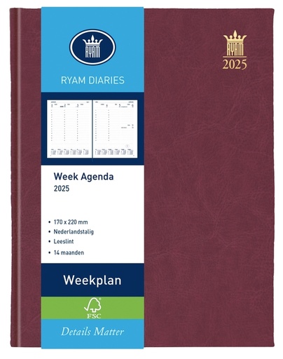 [900185] Agenda 2026 Ryam Weekplan Mundior 7dagen/2pagina's bordeaux