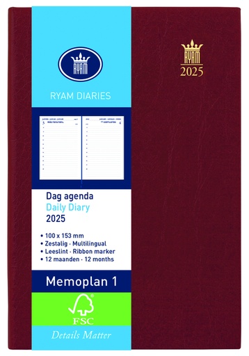 [900188] Agenda 2026 Ryam Memoplan 1 Mundior 1dag/1pagina bordeaux