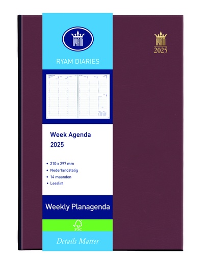 [900191] Agenda 2026 Ryam Weekly Mundior 7dagen/2pagina's bordeaux