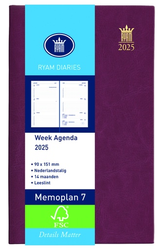 [900195] Agenda 2026 Ryam Memoplan 7 Mundior 7dagen/2pagina's bordeaux
