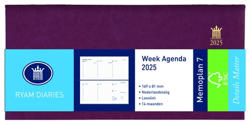 [900196] Agenda 2027 Ryam Memoplan 7 Mundior 7dagen/2pagina's landscape bordeaux