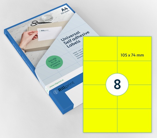 [1434378] Etiket Rillprint 105x74mm fluor geel 800 stuks