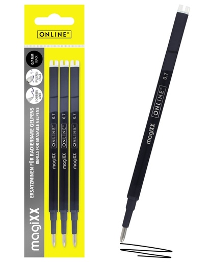 [1433971] Gelschrijvervulling Online Magixx 0.7mm zwart blister à 3 stuks