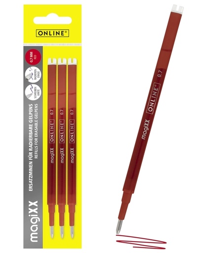 [1433972] Gelschrijvervulling Online Magixx 0.7mm rood blister à 3 stuks