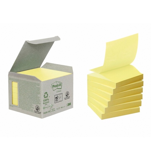 [392406] Memoblok Post-it Z-Note R330-1B recycled 76x76mm canary yellow 6 stuks