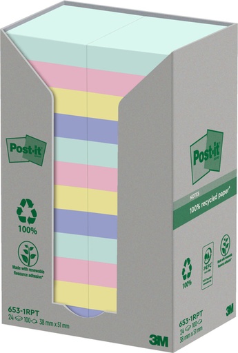 [392474] Memoblok Post-it 653-RPT 38x51mm rainbow pastel 24 stuks