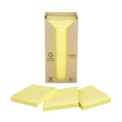 [392478] Memoblok Post-it 654 76x76mm recycled pastel geel 16 stuks