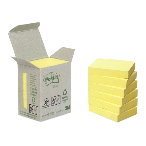 [392507] Memoblok Post-it 653-1B recycled 38x51mm canary yellow 6 stuks