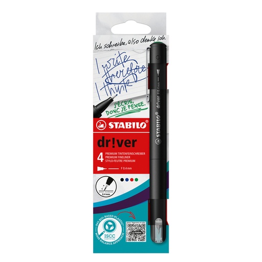 [1434574] Fineliner STABILO dr!ver fijn assorti 4 stuks
